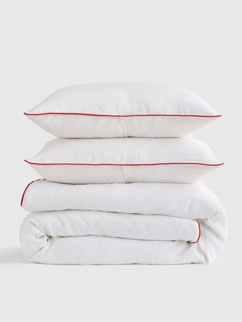 SOLDOUT Quince 100% European Linen Duvet Piped Cover Set Sham Queen White Cherry